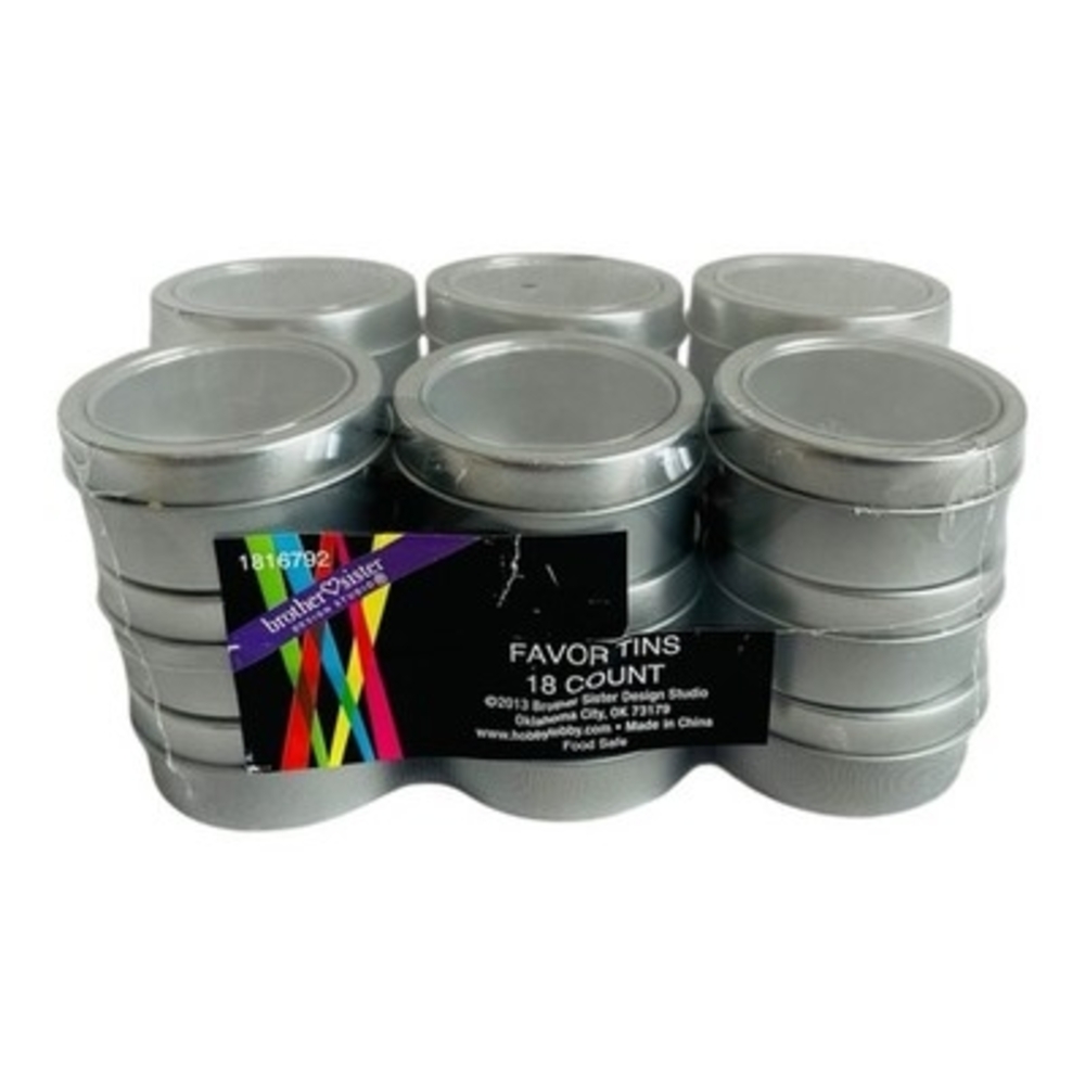 Brother Sister Design Studio Silver Round Favor Tins 18 Count Food Safe New